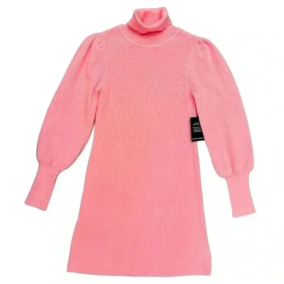 Boston Proper Dresses & Skirts - Boston Proper Sweater Dress Size XS Pink Balloon Sleeve Turtleneck Barbie Winter